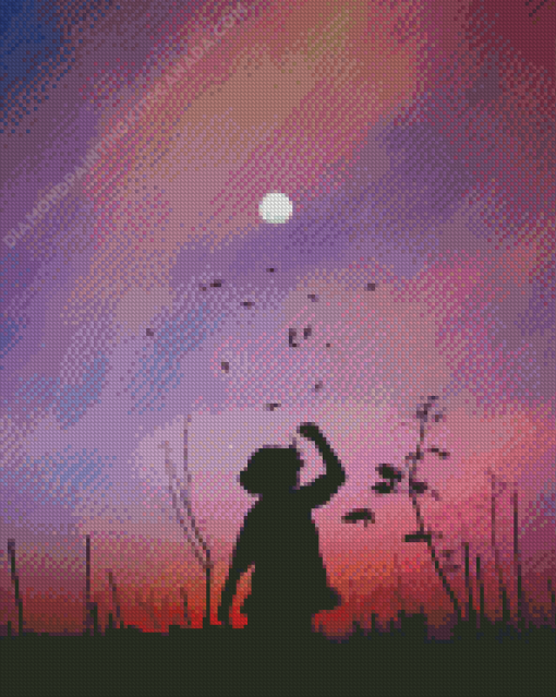 Full Moon Girl Silhouette Diamond Painting