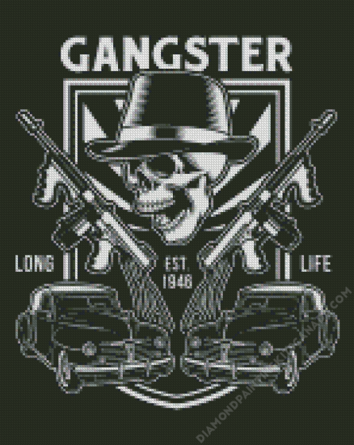 Gangster Skull With Machine Guns Diamond Painting