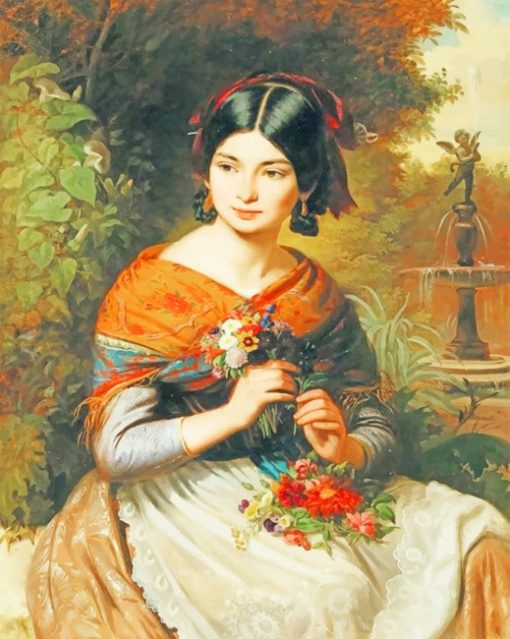 Girl With Flowers Josef Borsos Diamond Painting