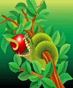 Green Snake in Apple Tree Diamond Painting