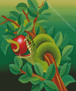 Green Snake in Apple Tree Diamond Painting
