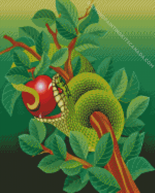 Green Snake in Apple Tree Diamond Painting