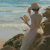 Lady Reading A Book In The Beach Diamond Painting