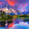 Landscape River Teton Mountain Reflection Diamond Painting