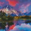 Landscape River Teton Mountain Reflection Diamond Painting