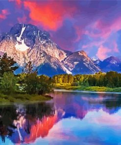 Landscape River Teton Mountain Reflection Diamond Painting