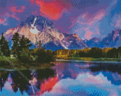 Landscape River Teton Mountain Reflection Diamond Painting