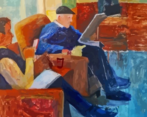 Old Man Reading In A Cafe Diamond Painting