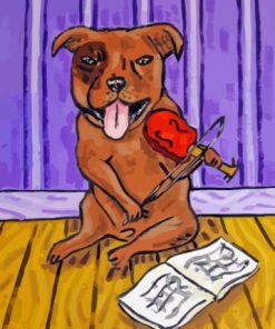 Pit Bull Dog With Violin Diamond Painting