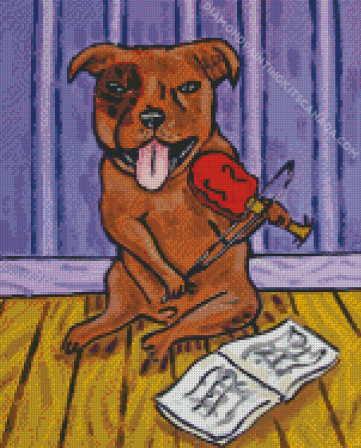 Pit Bull Dog With Violin Diamond Painting