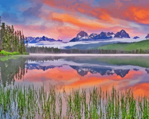 Redfish Lake Idaho With Sawtooth Mountains Diamond Painting