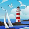 Sailboat And Lighthouse Diamond Painting