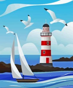 Sailboat And Lighthouse Diamond Painting