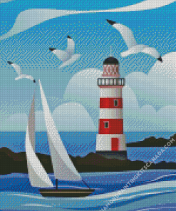 Sailboat And Lighthouse Diamond Painting