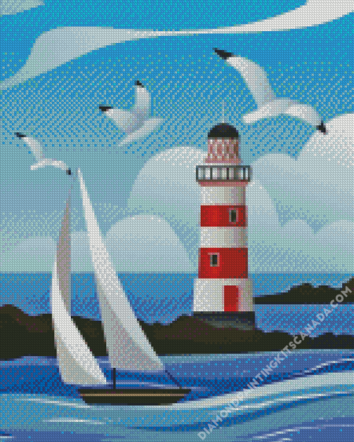 Sailboat And Lighthouse Diamond Painting