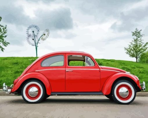 Vintage Red Vw Beetle Diamond Painting