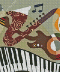 Abstract Keyboard and Guitar and Saxophone Diamond Painting
