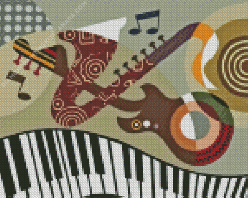 Abstract Keyboard and Guitar and Saxophone Diamond Painting