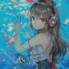 Anime Girl in The Water With Fishes Diamond Painting