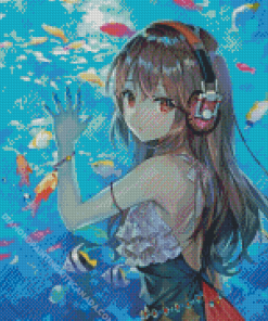 Anime Girl in The Water With Fishes Diamond Painting