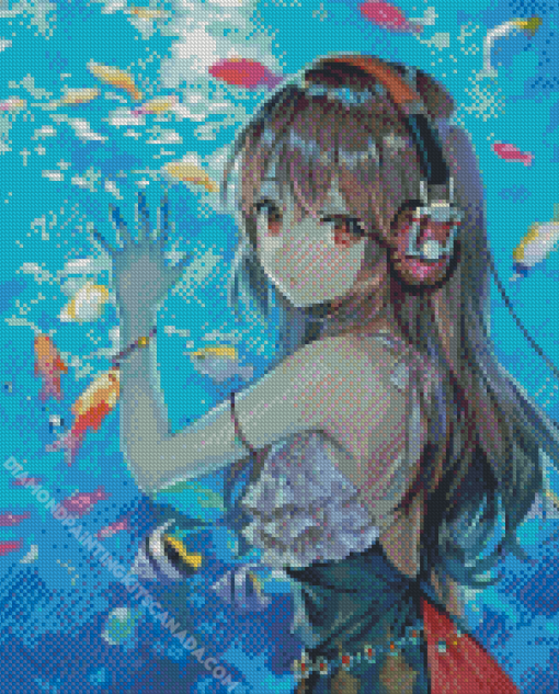 Anime Girl in The Water With Fishes Diamond Painting