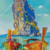 Beach Rock Islands And Boats Diamond Painting