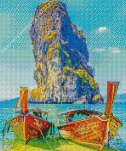 Beach Rock Islands And Boats Diamond Painting