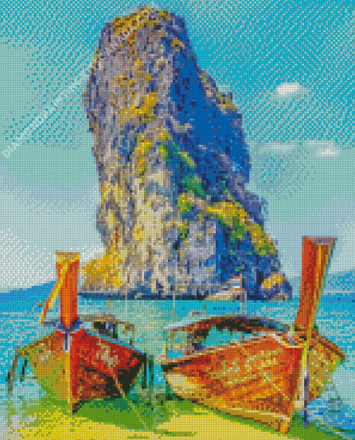 Beach Rock Islands And Boats Diamond Painting