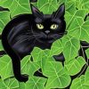 Black Cat Behind Leaves Diamond Painting