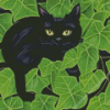 Black Cat Behind Leaves Diamond Painting