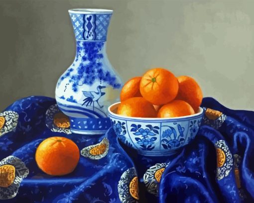 Blue and White Chinese Vase And Orange Diamond Painting