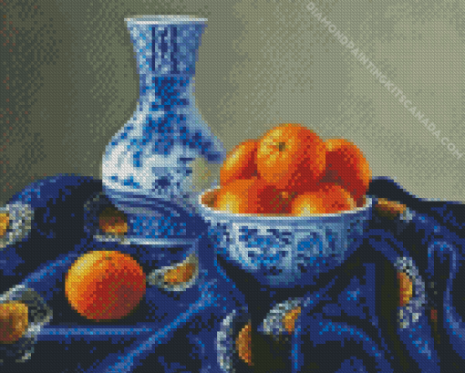 Blue and White Chinese Vase And Orange Diamond Painting