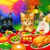 Cats Eating At Dinner Table Diamond Painting