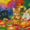 Cats Eating At Dinner Table Diamond Painting