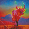 Colorful Neon Longhorn Diamond Painting