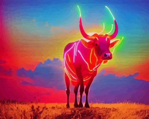 Colorful Neon Longhorn Diamond Painting