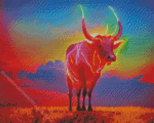 Colorful Neon Longhorn Diamond Painting