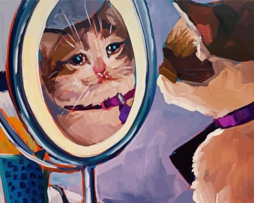 Cute Cat Looking In The Mirror Diamond Painting