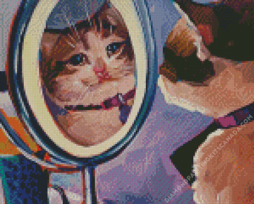 Cute Cat Looking In The Mirror Diamond Painting