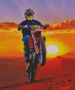 Dirt Bike Rider At Sunset Diamond Painting