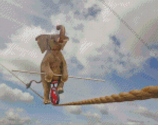 Elephant With Unicycle On A Tightrope Diamond Painting