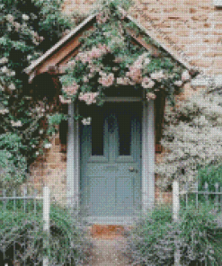 Green Cottage Door Diamond Painting