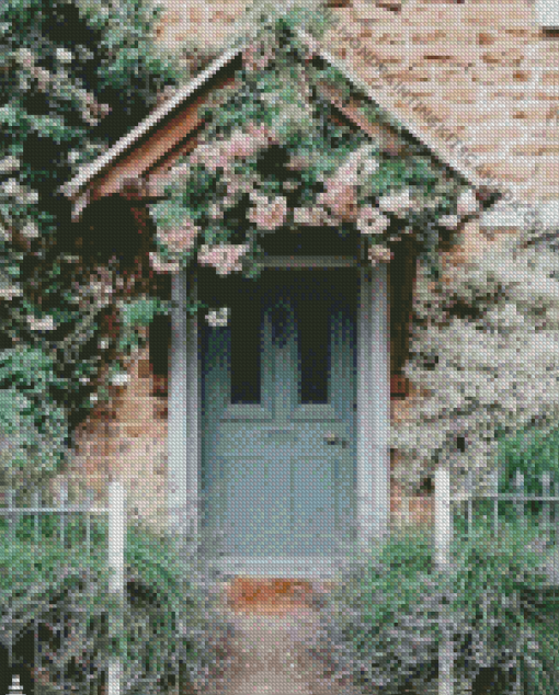 Green Cottage Door Diamond Painting