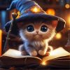 Kitten Witch With Book Diamond Painting