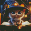 Kitten Witch With Book Diamond Painting