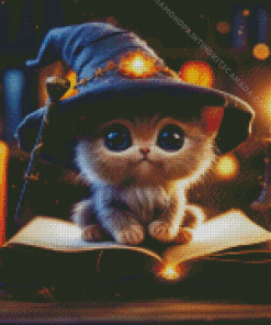 Kitten Witch With Book Diamond Painting