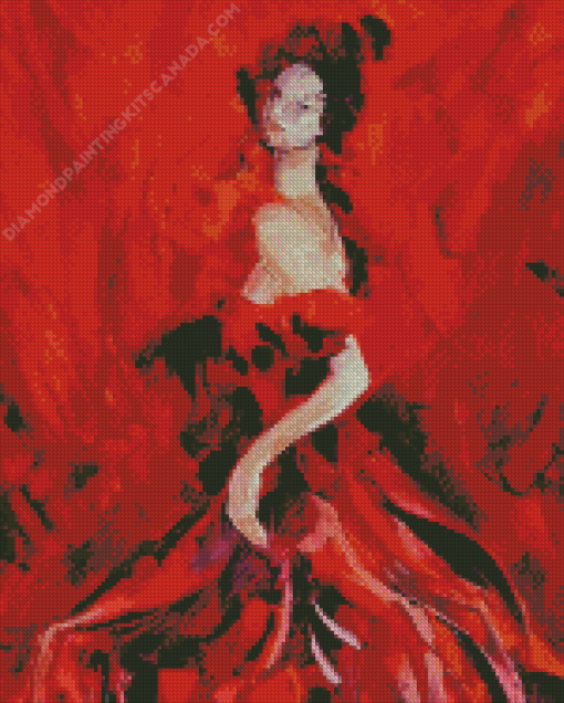 Lady With Red Dress Dancing Diamond Painting