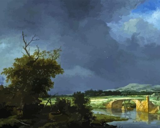 Landscape with a Cottage and Stone Bridge Diamond Painting