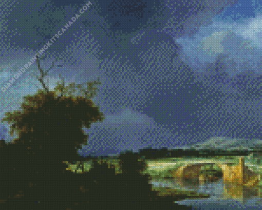 Landscape with a Cottage and Stone Bridge Diamond Painting