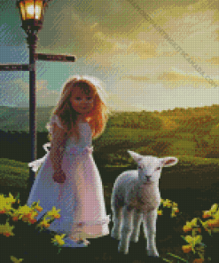 Little Girl And Lamb Diamond Painting
